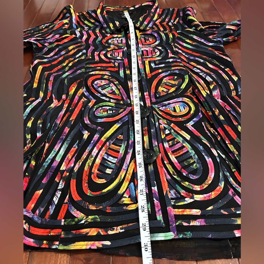Weavz Multicolor Artistic Long Sleeve Button Down Sheer Top Size XL - Picture 6 of 9
